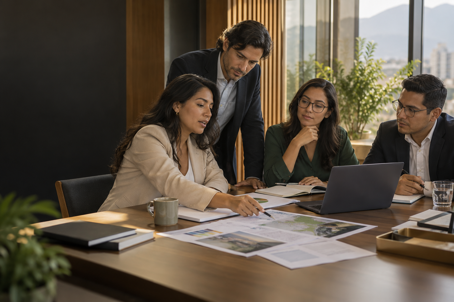Imagen conceptual de profesionales coordinando un proyecto comercial y de cooperación